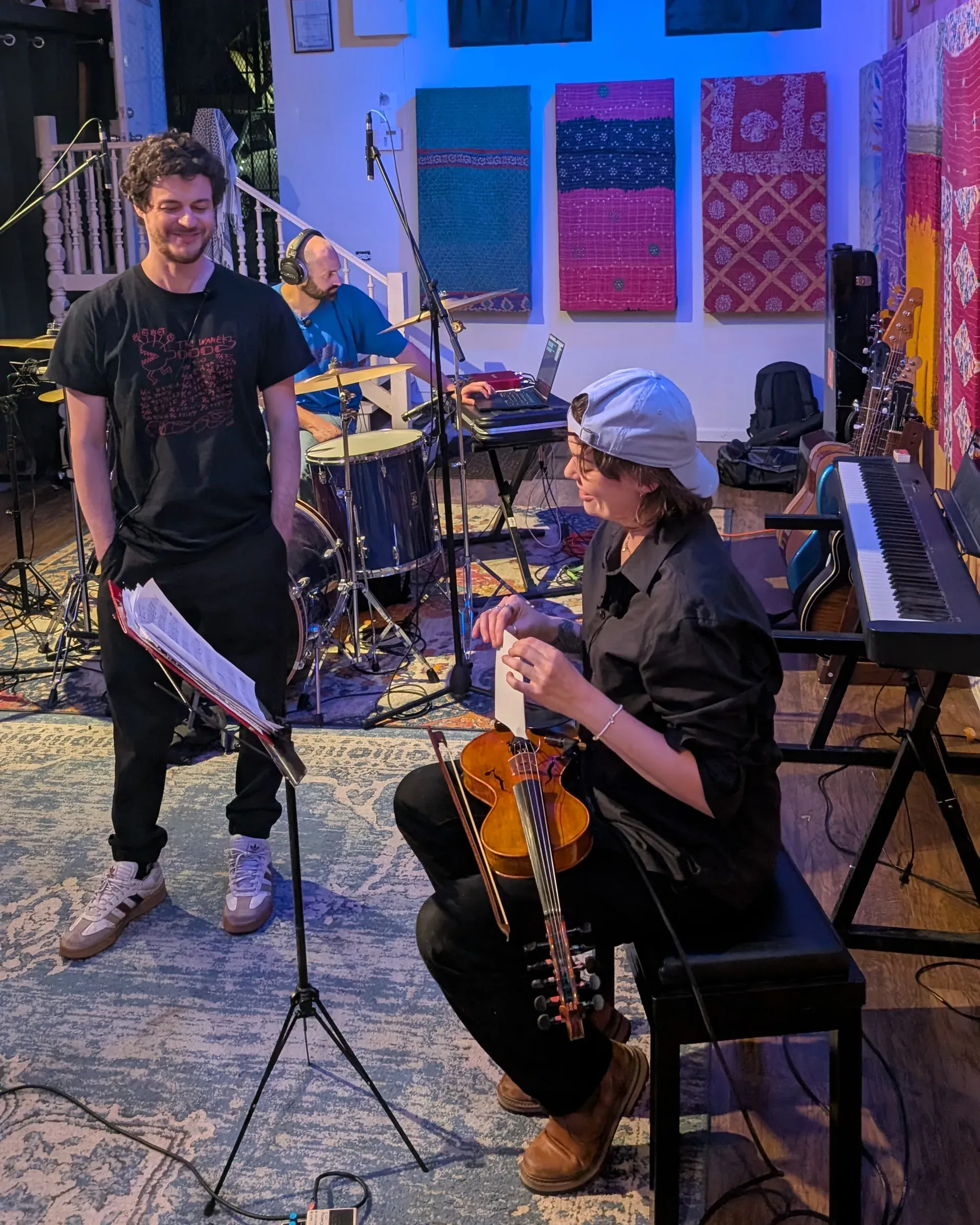 Pasha & The Pears playing at Shruti Box Studios, with violin and drums